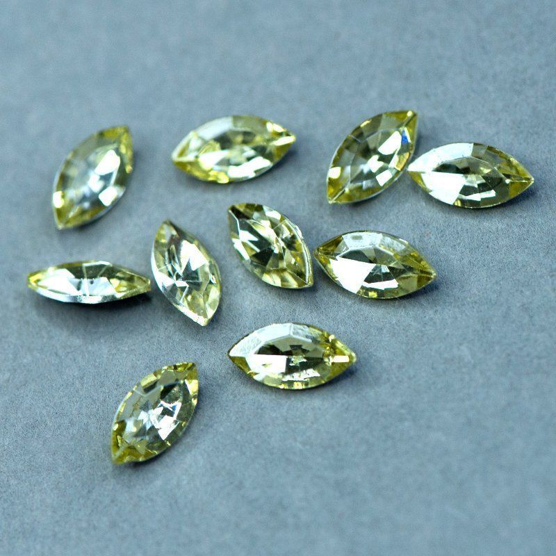 кабошон стекло кристалл, navette, цвет jonquil, 12х6 мм