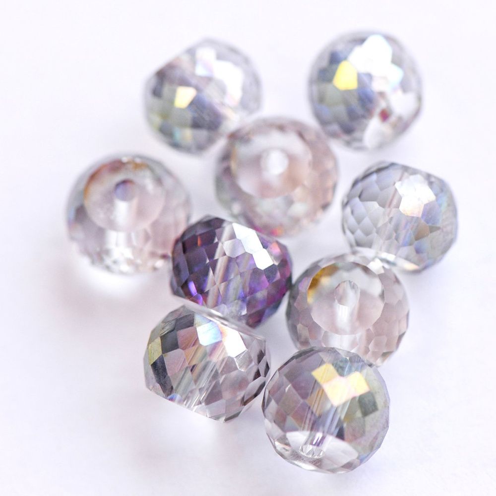 бусина, стекло, "абакус", граненая, цвет радужный/прозрачный, 8х6 мм