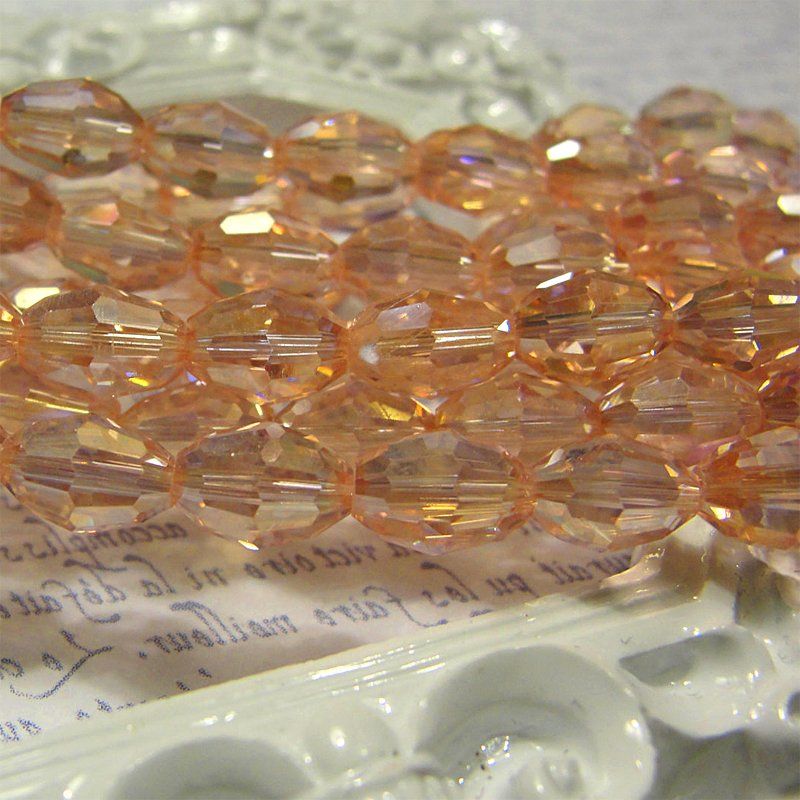 бусина, стекло "боб", овальная, граненая, цвет розовый, 10х13 мм