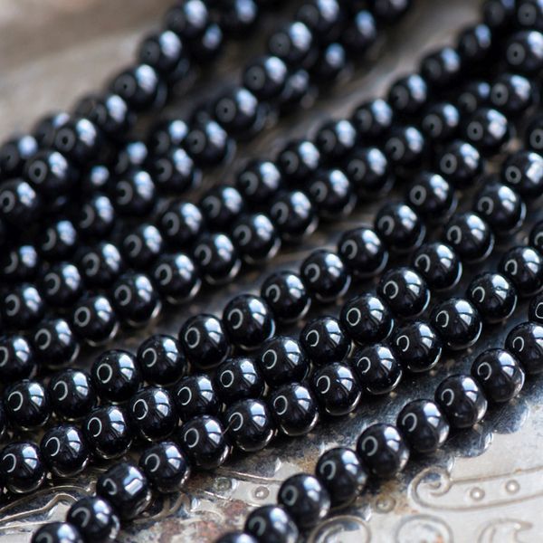 бусина, стекло 6, цвет черный, 6 мм