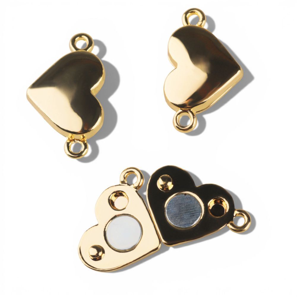 застежка магнитная "сердечко", позолота, 11x18.5x5 мм