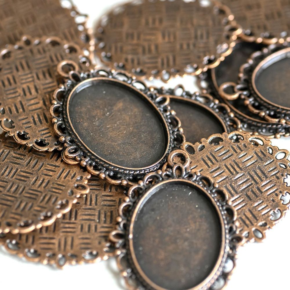 сеттинг овальный "ажур", цвет красная медь, 39x29x2 мм