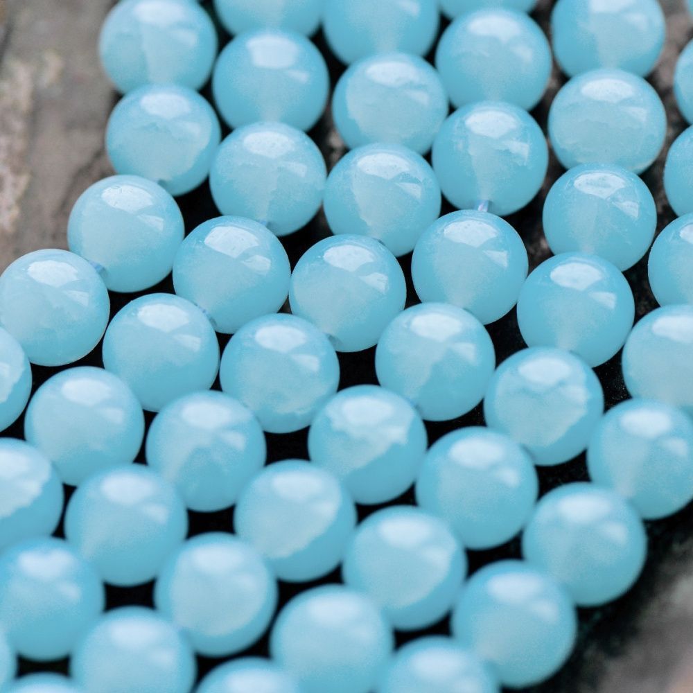 бусина, имитация нефрита, стекло 8, цвет светло-голубой, 8 мм