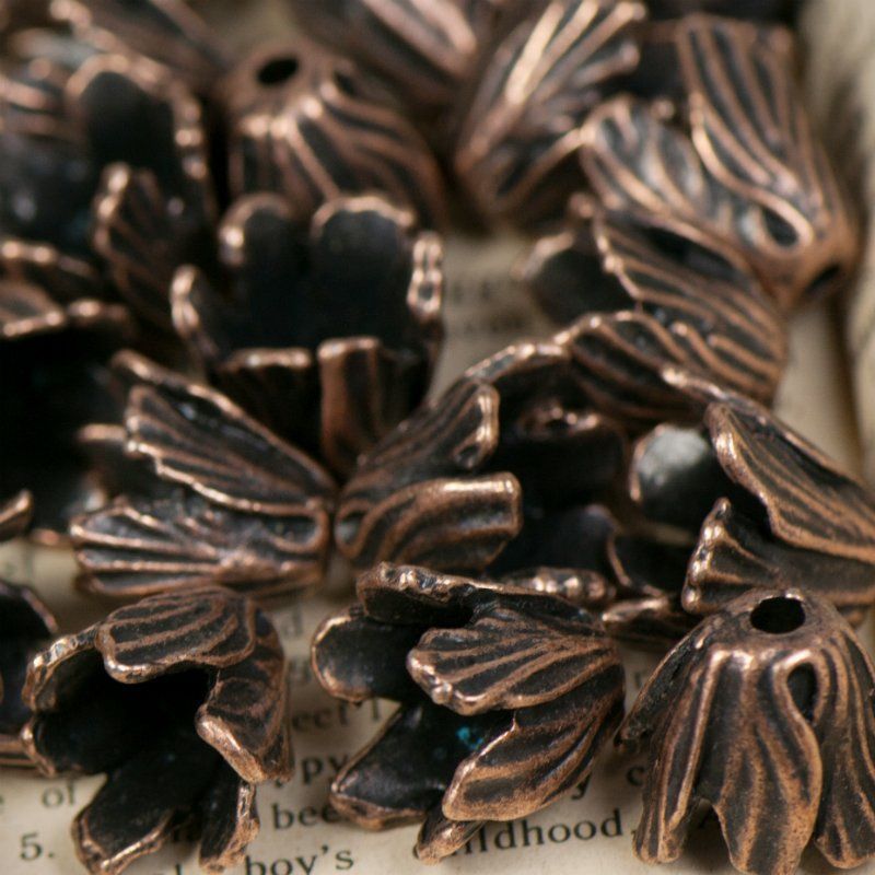 шапочка для бусин "тюльпан", цвет красная медь,  16x18x18 мм