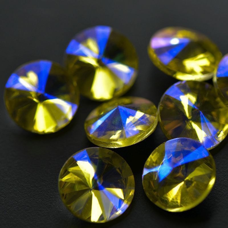 кабошон стекло риволи, цвет citrine ab, 14х7 мм