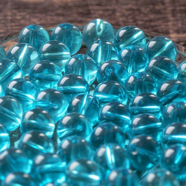 бусина, стекло 10, цвет светло-бирюзовый, 10 мм