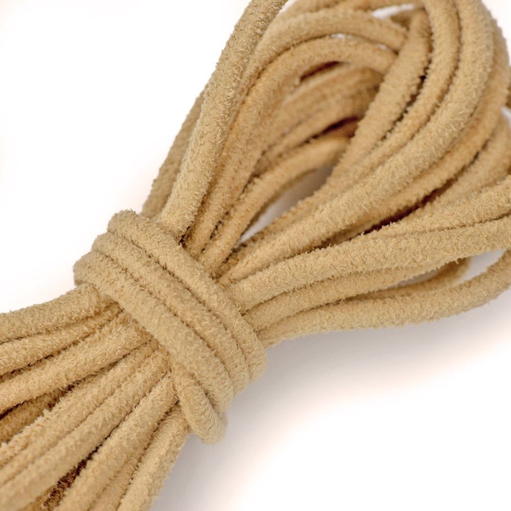 шнур из искусственной замши, круглый, бежевый, 3 мм