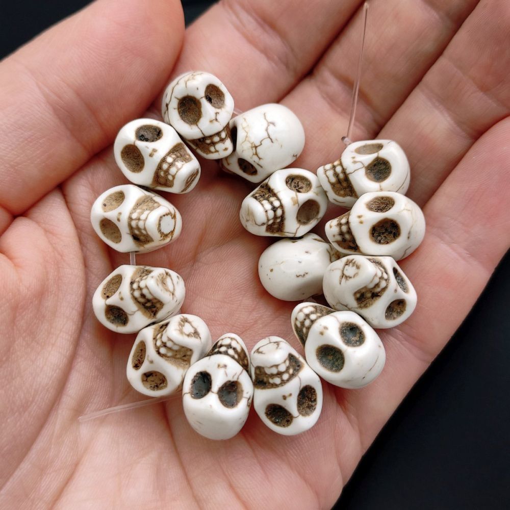 бусина говлит синтетический "череп", цвет бежевый, 13x12x9.5 мм