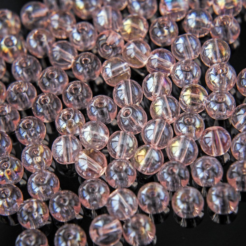 бусина, стекло 6, цвет розовый ав, 6 мм