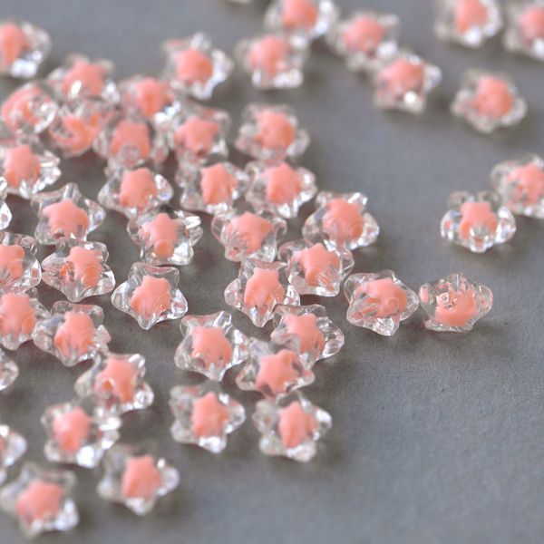 бусина, акрил "звездочка", цвет прозрачный/коралловый, 10.5x11x7 мм