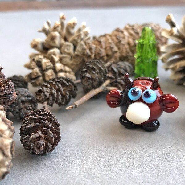 бусина, мурано "корова мурка", коричневый, 18х22х18 мм