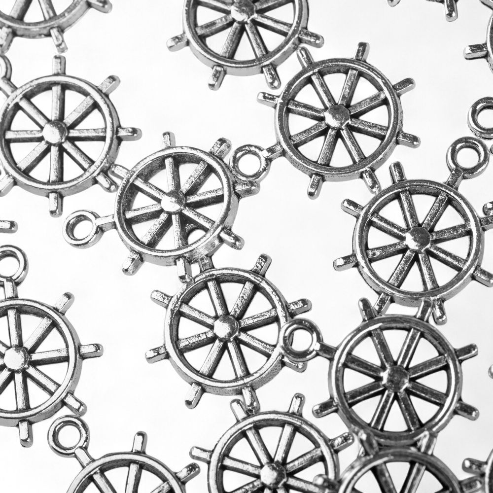 подвеска металл "штурвал", цвет античное серебро, 18x15x3 мм