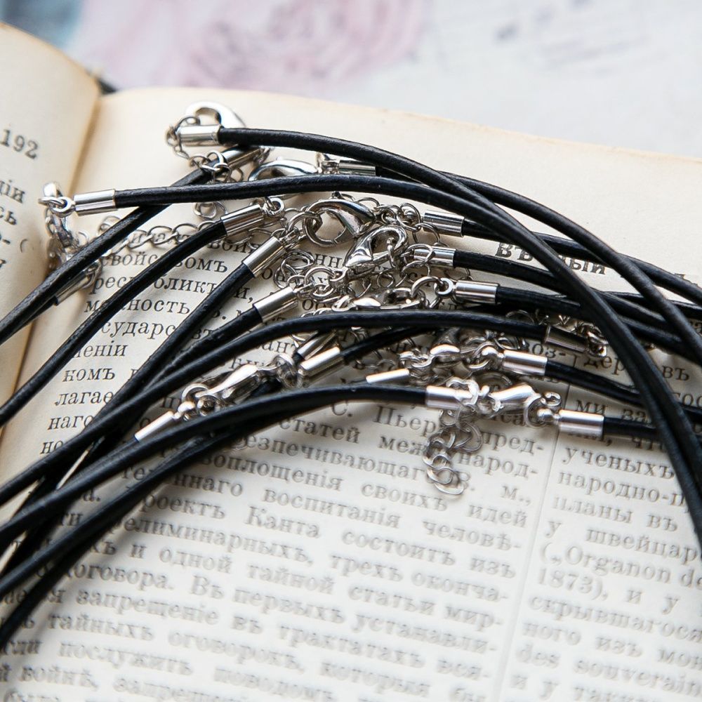 основа для ожерелья с замком, кожа, черный, 477х2 мм