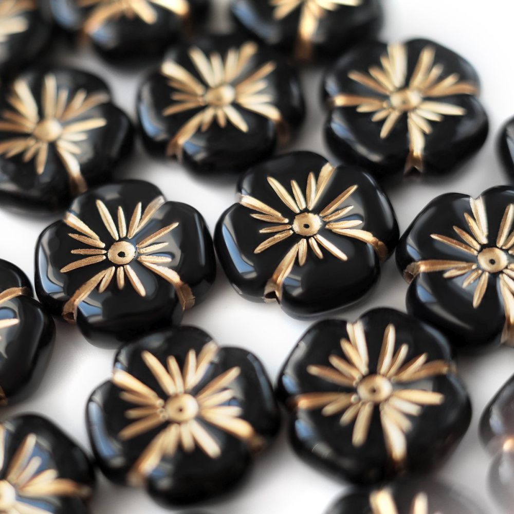 бусина, акрил "цветок-антик", цвет чёрный, 19.5x19.5x7 мм