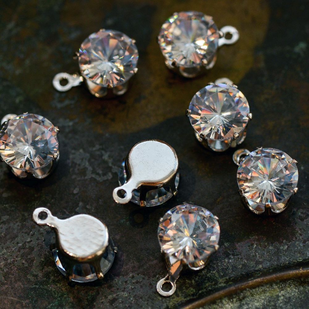 подвеска-страз, циркон прозрачный, цвет серебро, 10x9x6 мм