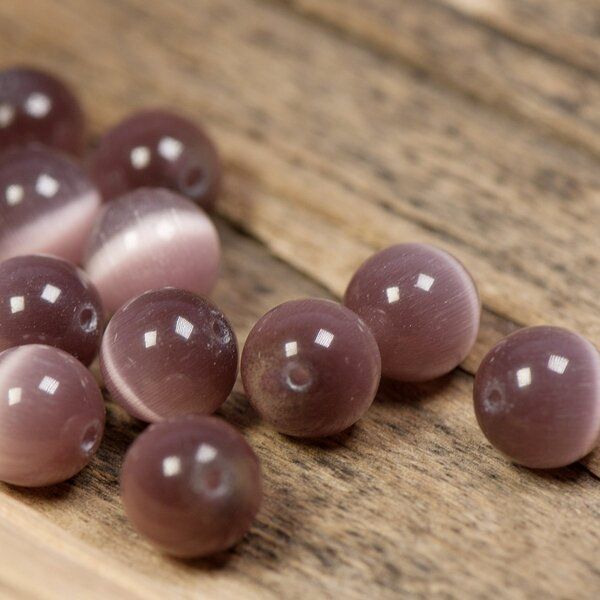 бусина "кошачий глаз", стекло, цвет увядшей розы, 10 мм