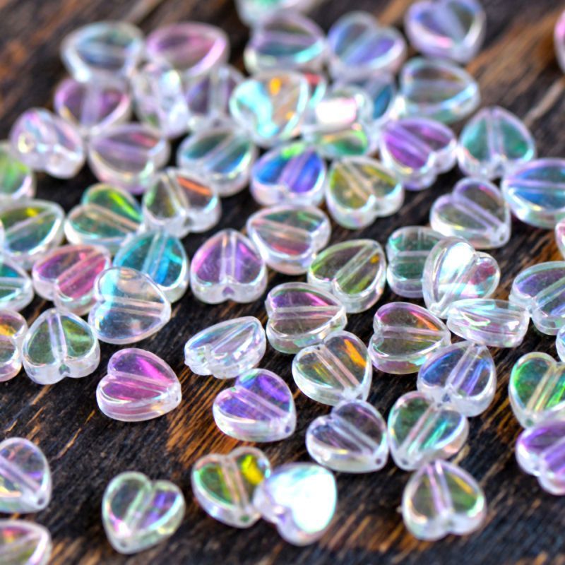 бусина, акрил "радужные сердечки", цвет прозрачный, 8х8х3 мм