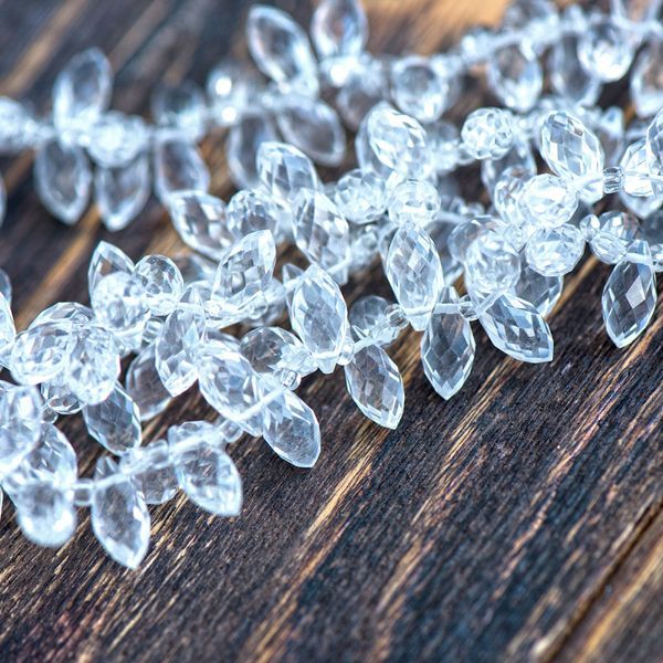 бусина "капля", граненая, стекло, цвет прозрачный, 12х6 мм