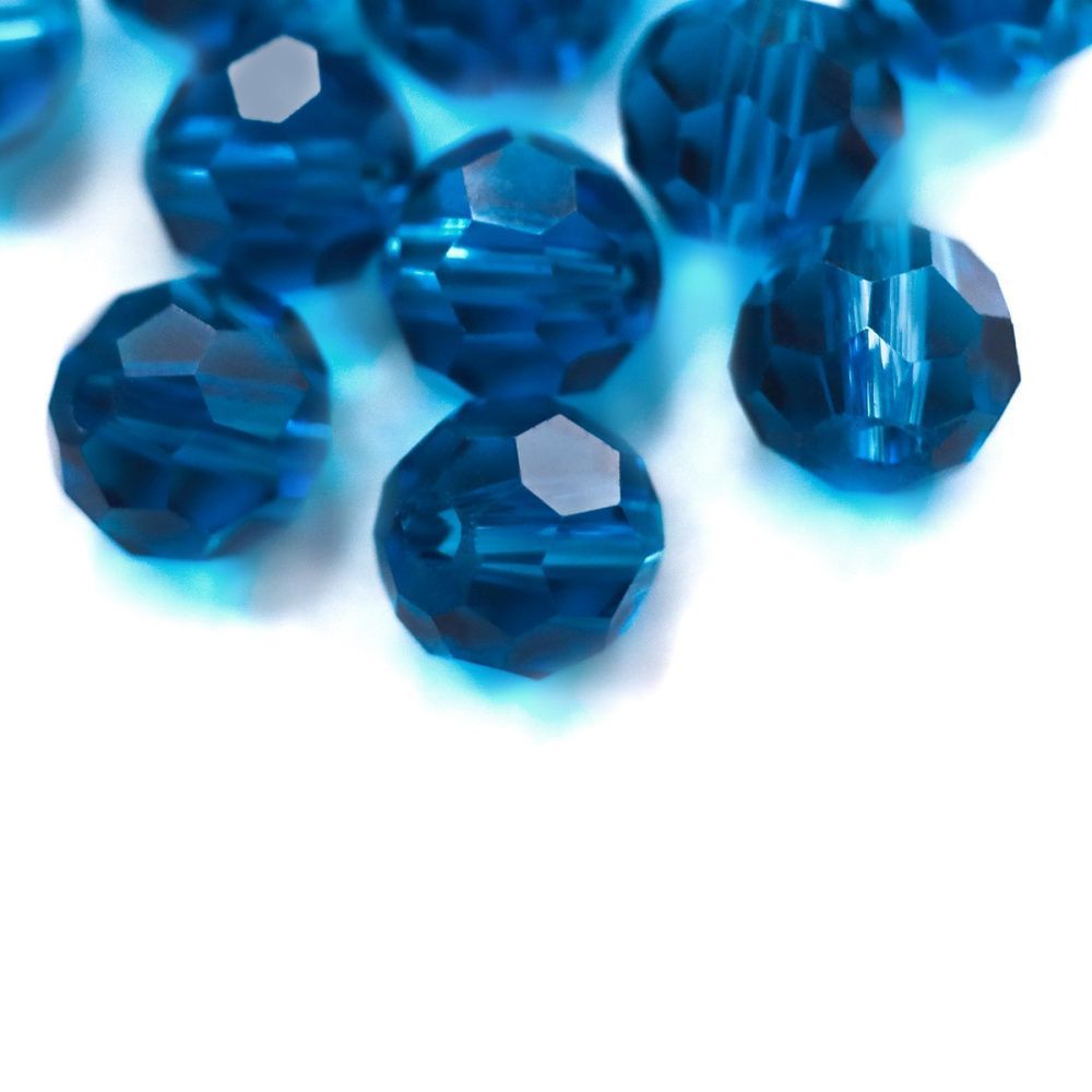 бусина, стекло 8, граненая, цвет циан, 8 мм