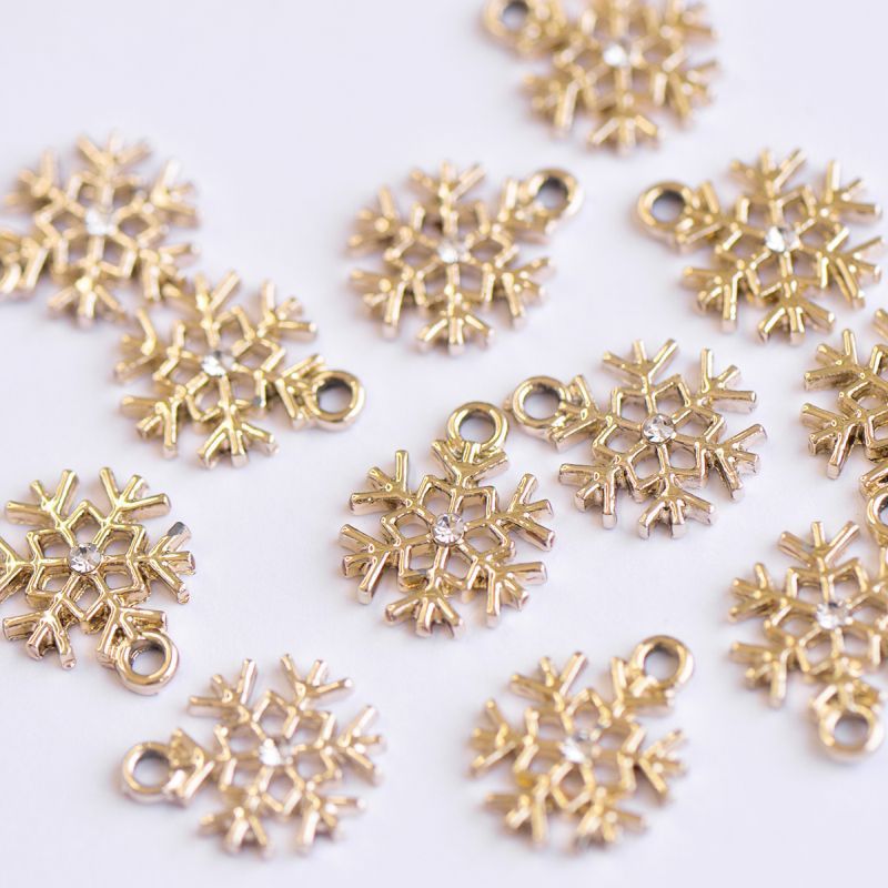 подвеска металлическая "снежинка новогодняя", стразы, цвет золото, 16x13x3 мм