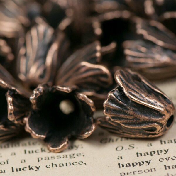 шапочка для бусин "тюльпан", цвет красная медь,  16x18x18 мм