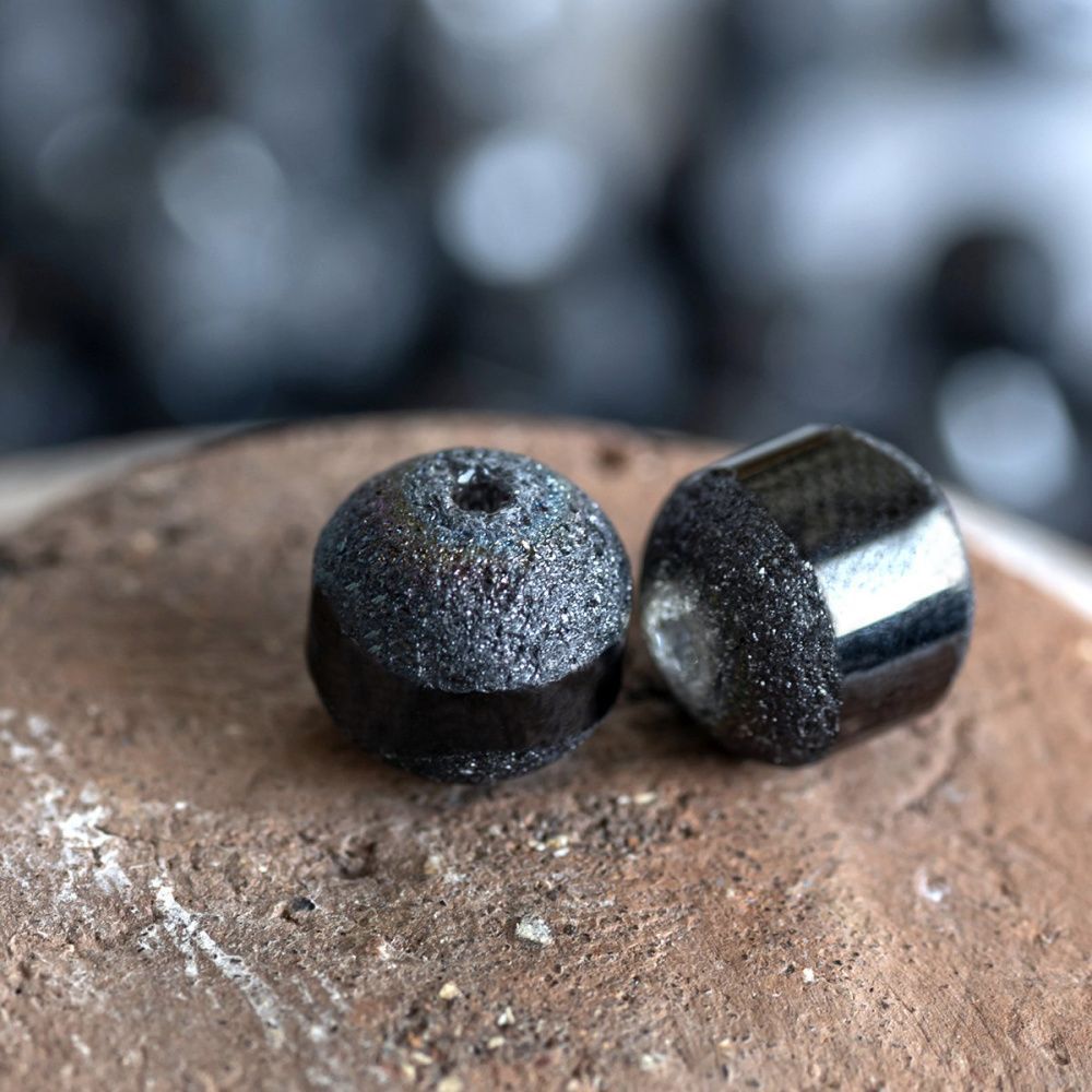 бусина, стекло 8, цвет черный металлик, 8 мм