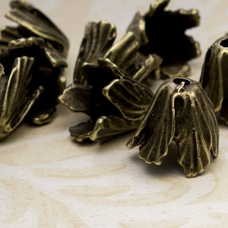 шапочка для бусин "тюльпан", цвет античная бронза, 16х18х18 мм