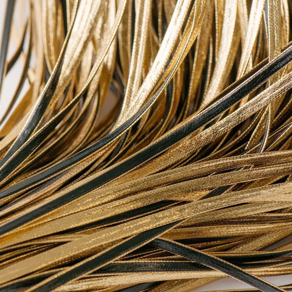 шнур, имитация кожи, плоский, цвет черный/золото, 5х1 мм