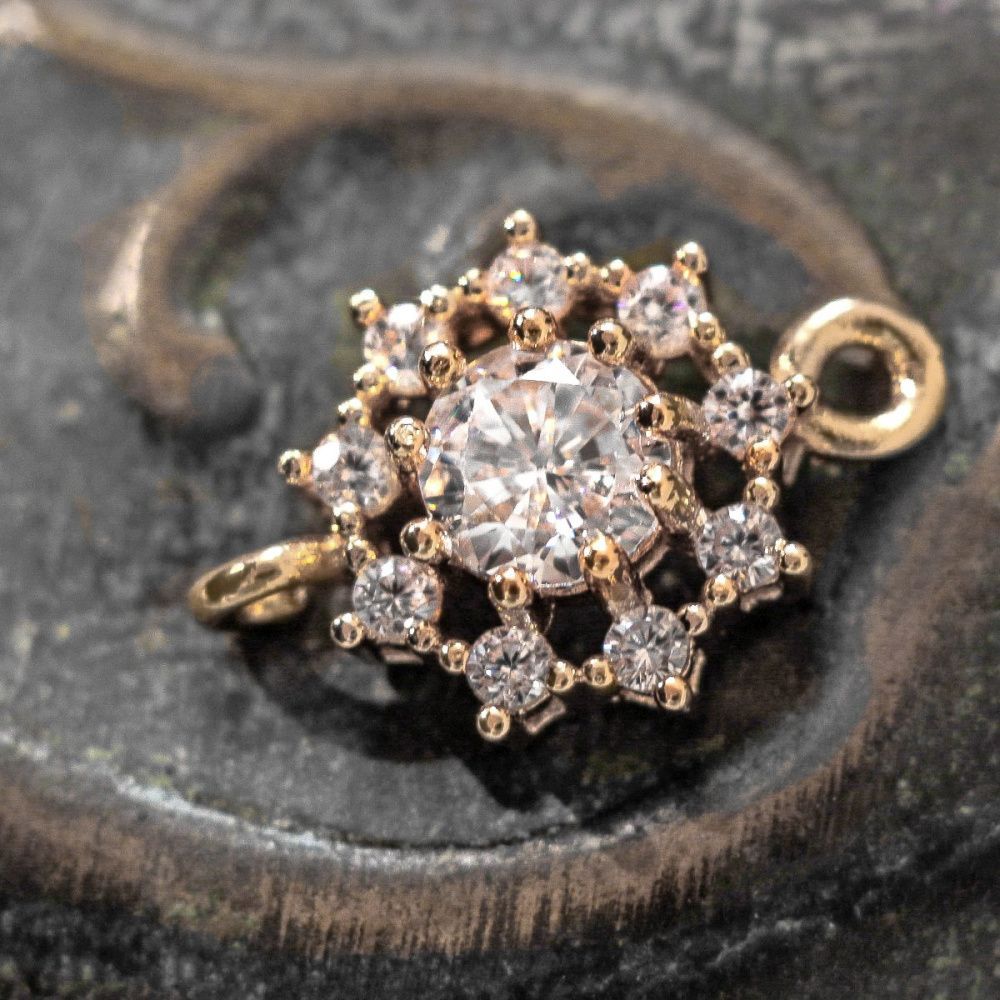 коннектор "блум" со стразами, золото/прозрачный, 16x11x5 мм