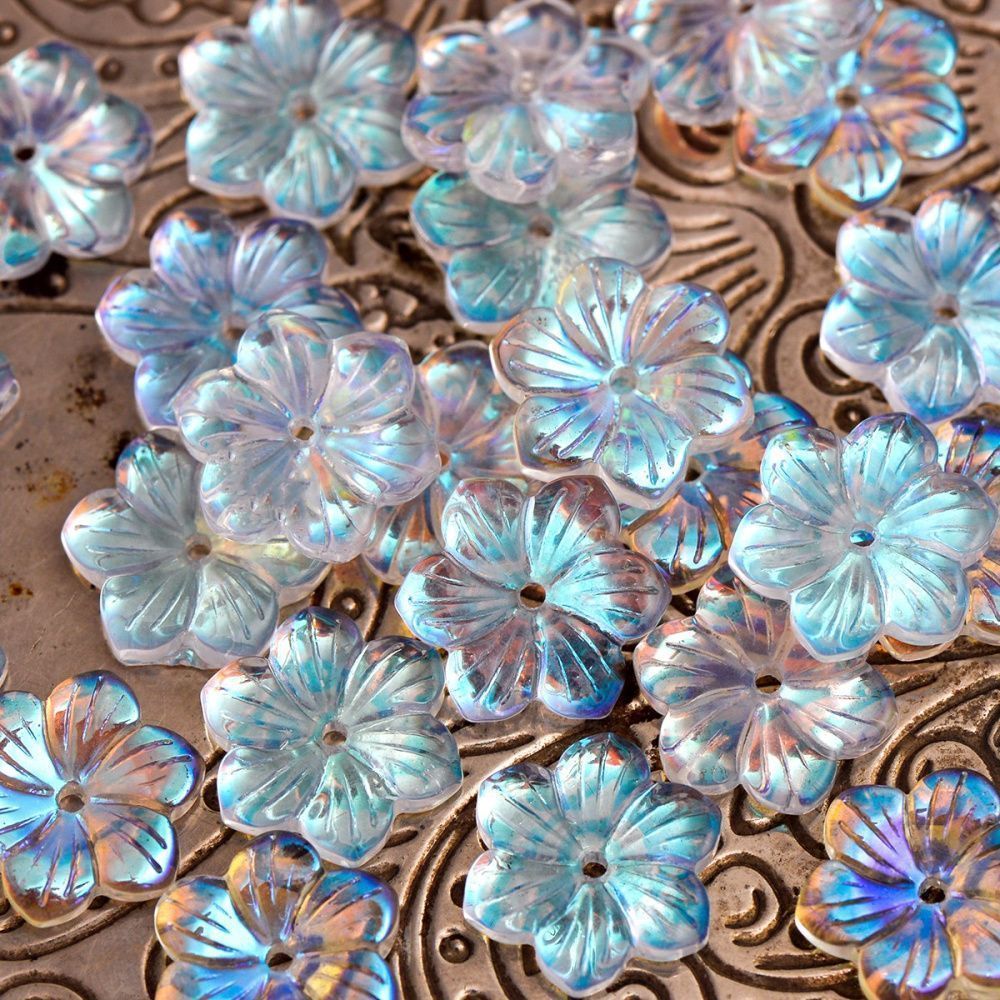 бусина "гепатика", стекло, цвет прозрачный ав, 15x13.5x3.5 мм