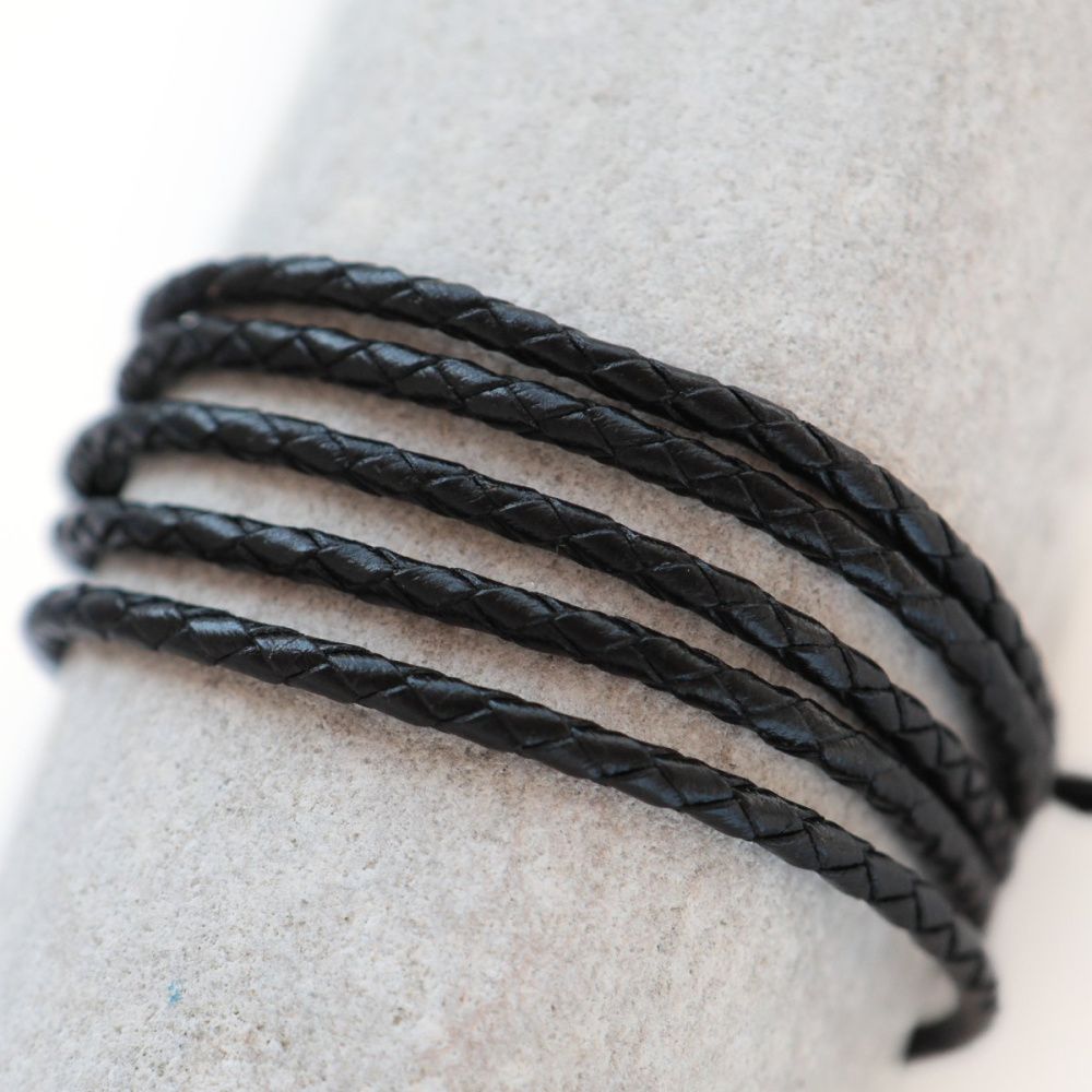 шнур кожаный круглый, плетеный, цвет черный, диаметр 3.3 мм