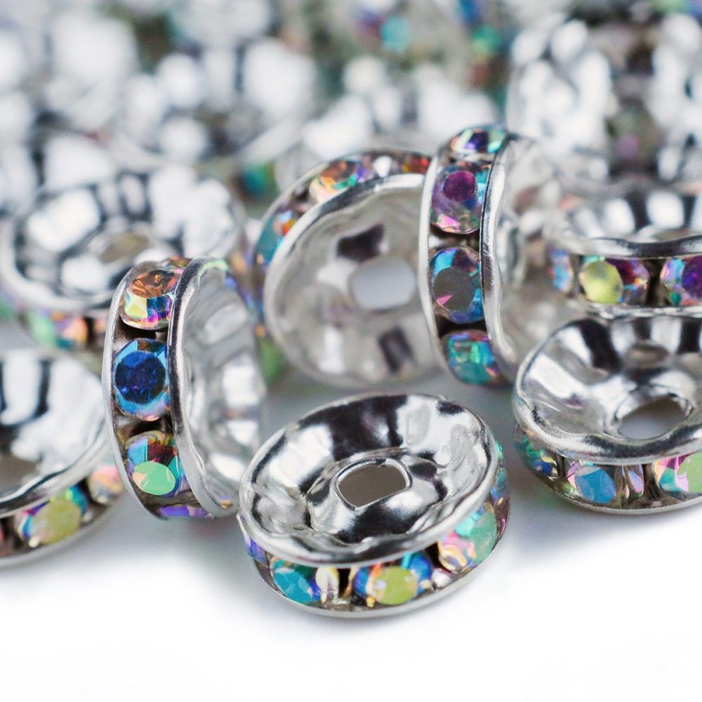 разделитель со стразами, цвет платина/crystal ab, 10 мм