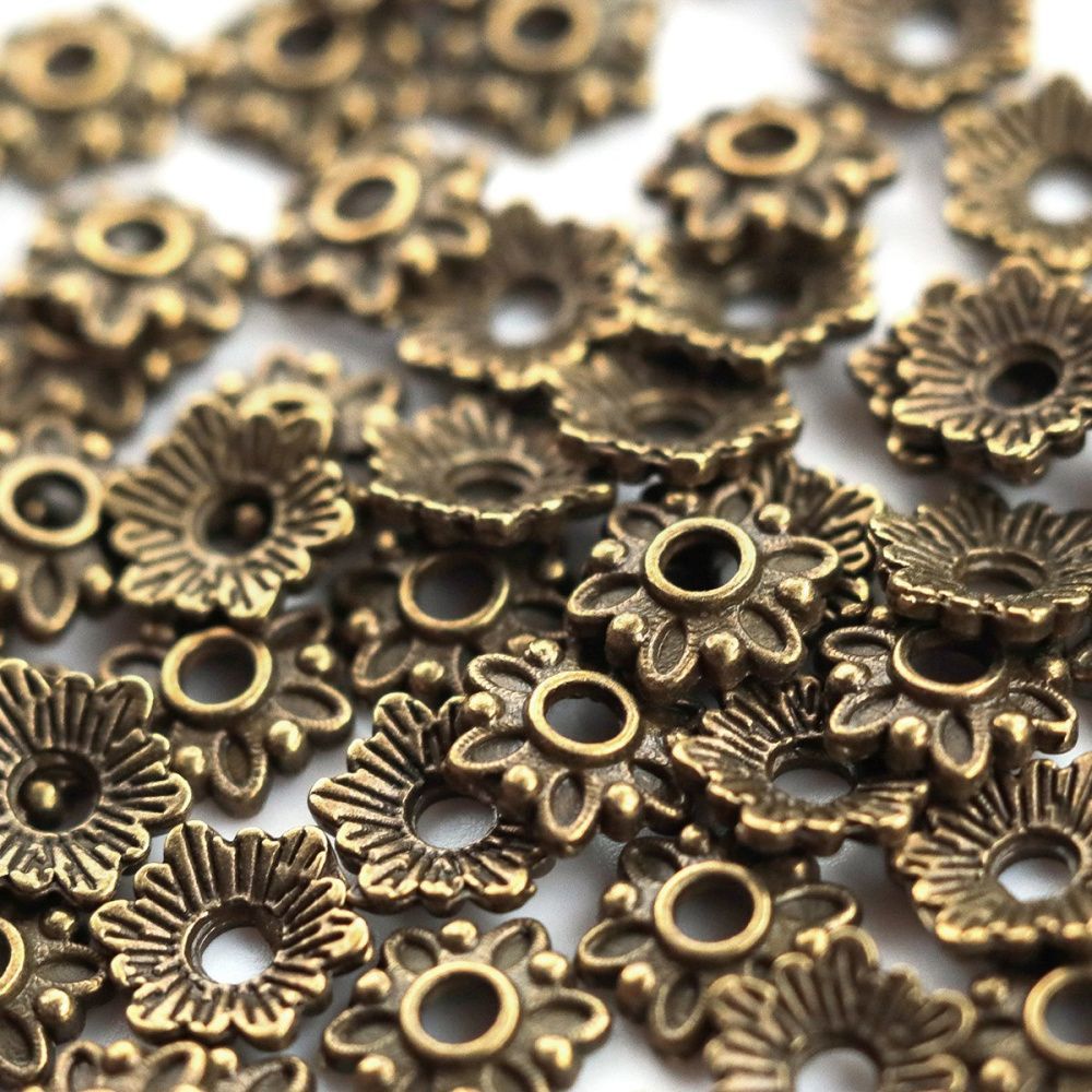 шапочка для бусин "лён", цвет античная бронза, 7x7x2 мм