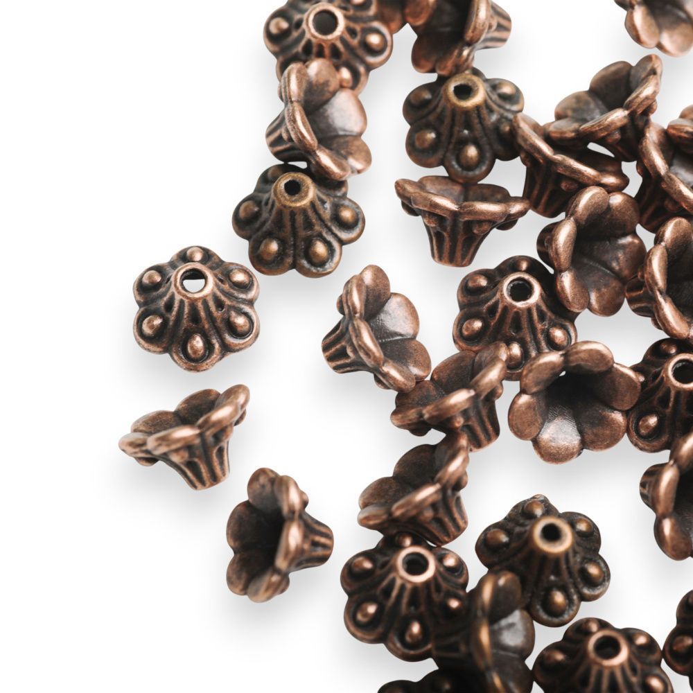 шапочка для бусин "колокольчик", цвет красная медь, 10 мм