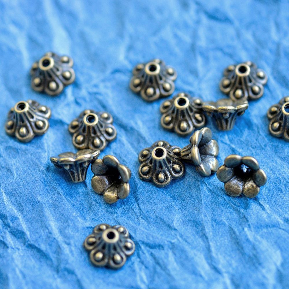 шапочка для бусин "колокольчик", цвет античная бронза, 10 мм