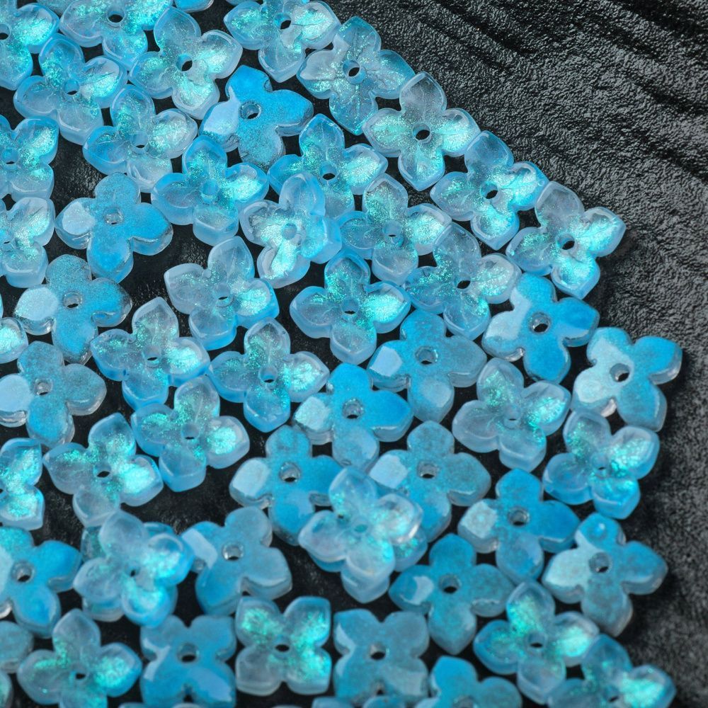 бусина "вероника", стекло, цвет голубой, 10x10x3.5 мм