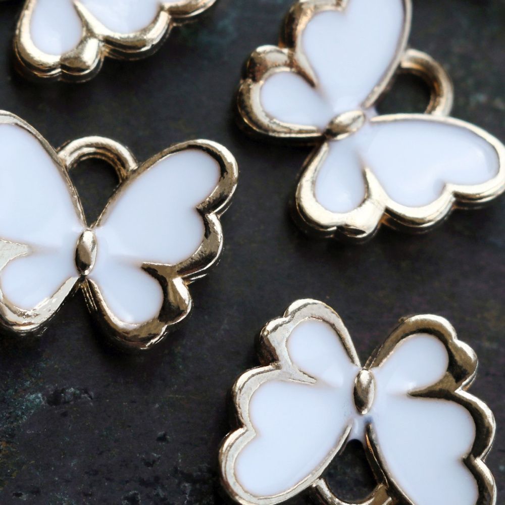 подвеска металлическая "бабочка", эмаль, цвет белый, 10.5x13x3 мм