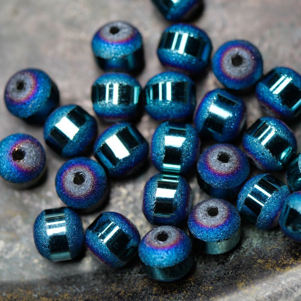 бусина, стекло 8, цвет сине-фиолетовый металлик, 8 мм