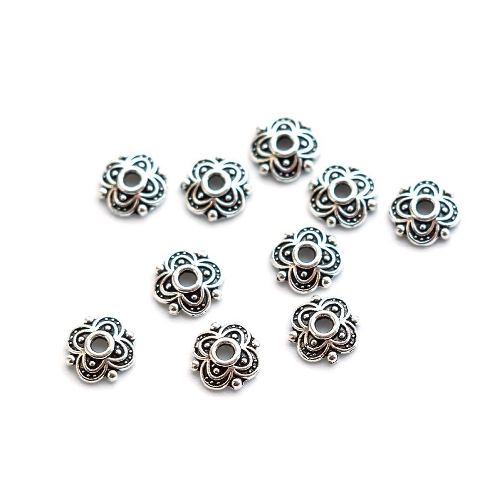 шапочка для бусин "вероника", цвет античное серебро, 8x8x2 мм