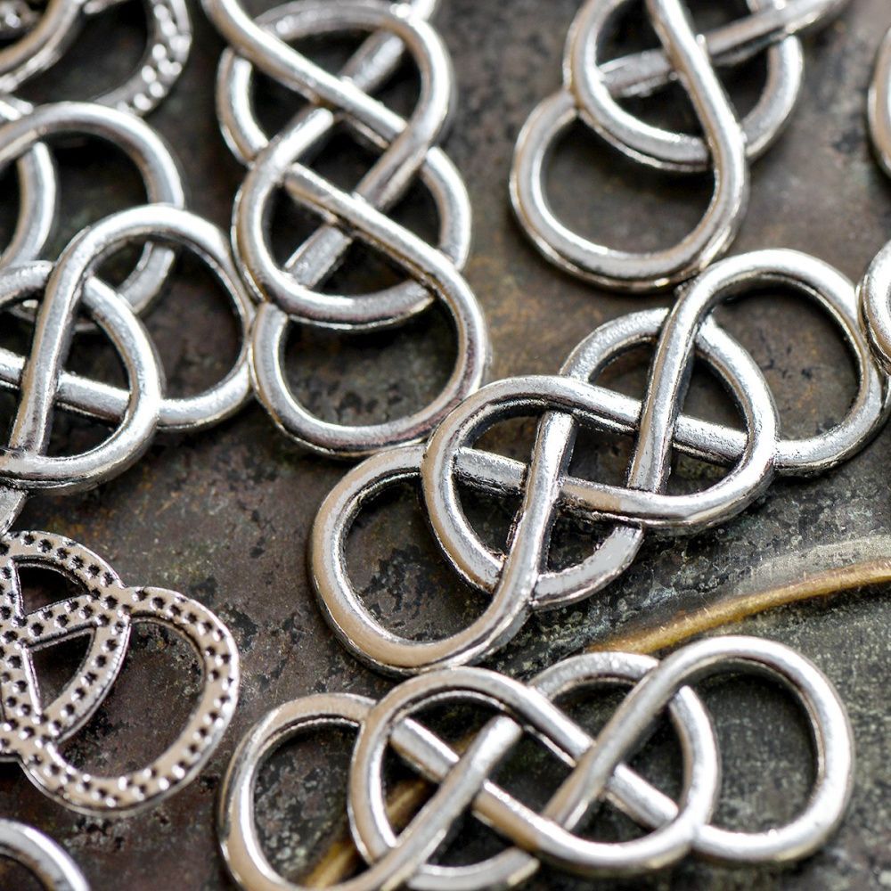 коннектор "плетенка", цвет античное серебро, 32x12.5x2 мм