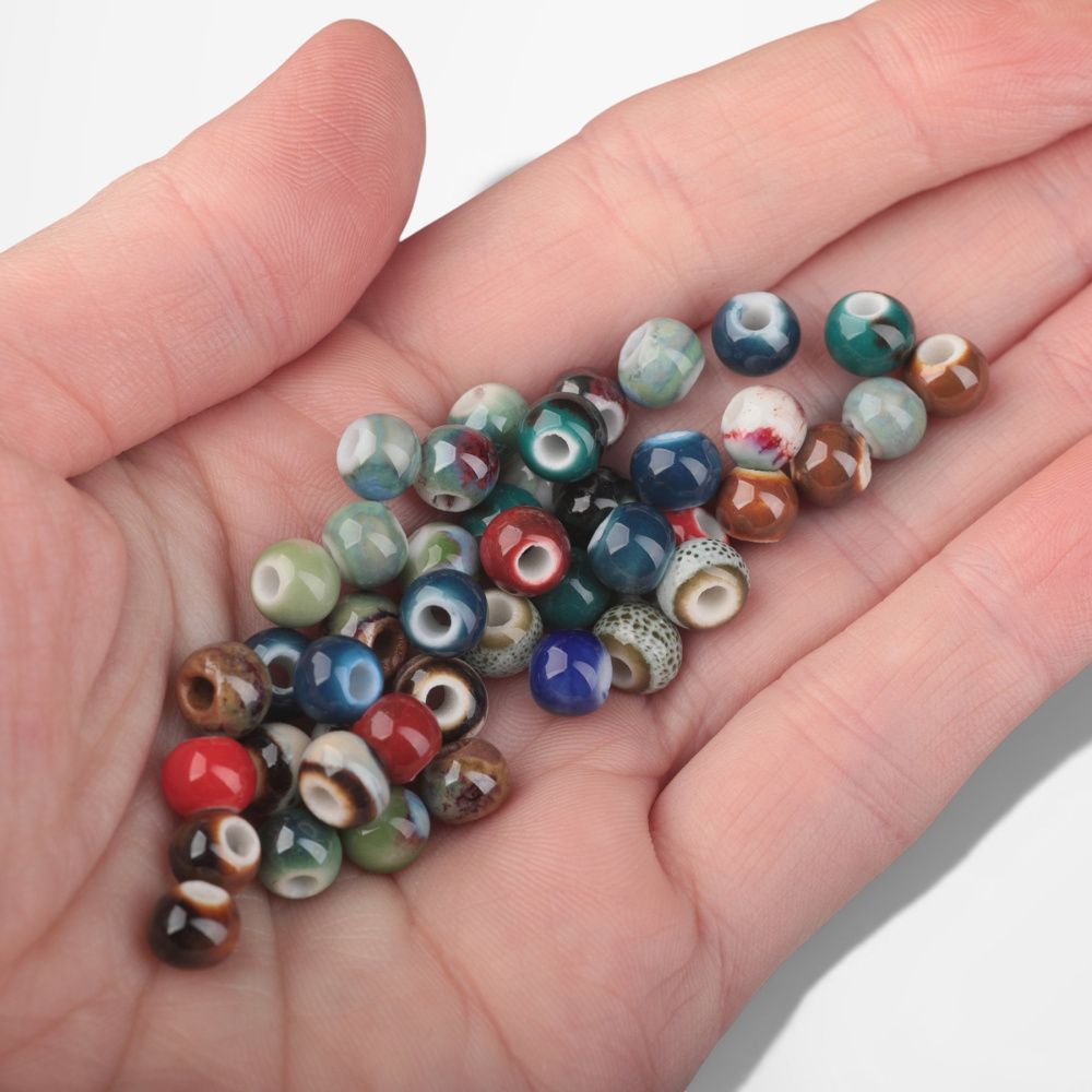 бусина, керамика "антик", цветовой микс, 6-7x5-6 мм