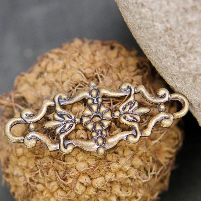 коннектор "филигрань лепесток", цвет античная бронза, 27х12х1 мм