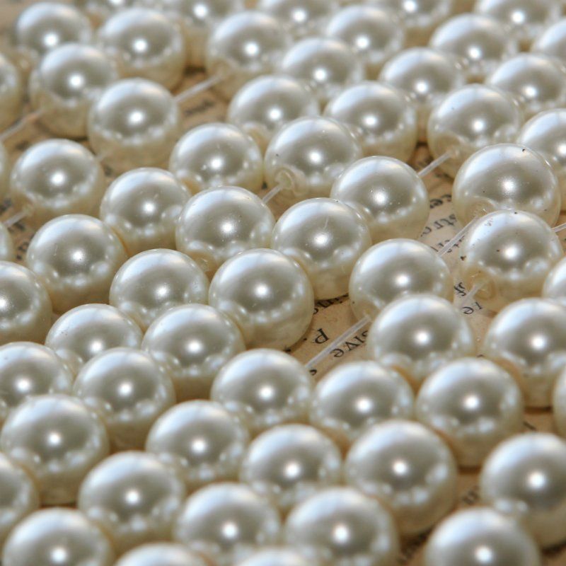 бусина, имитация жемчуга, стекло 10, цвет сливочный, 10 мм