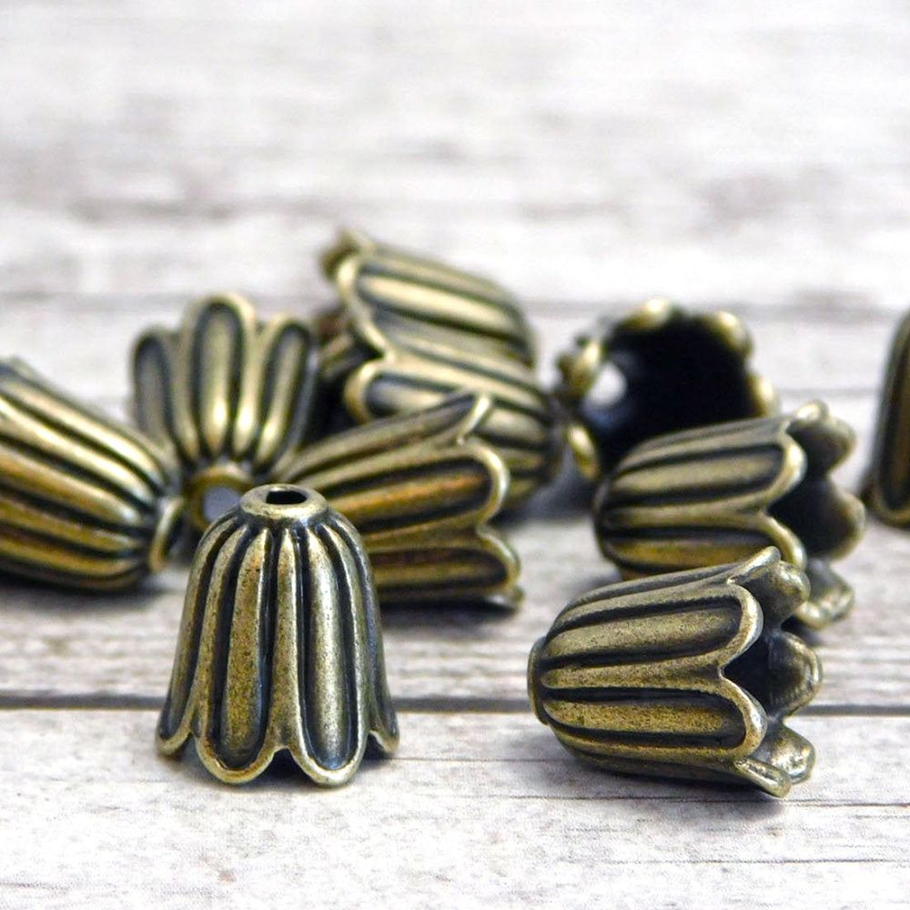 колпачок для бусин "ландыш", цвет античная бронза, 10x10 мм