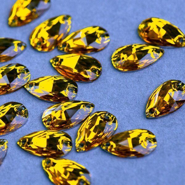 стразы пришивные teardrop, смола, топаз, 10.5х18 мм