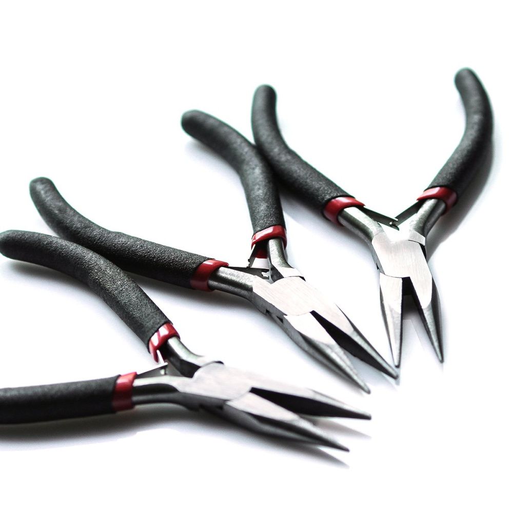 инструмент, тонкогубцы-утконосы прямые, черные ручки, 125 мм