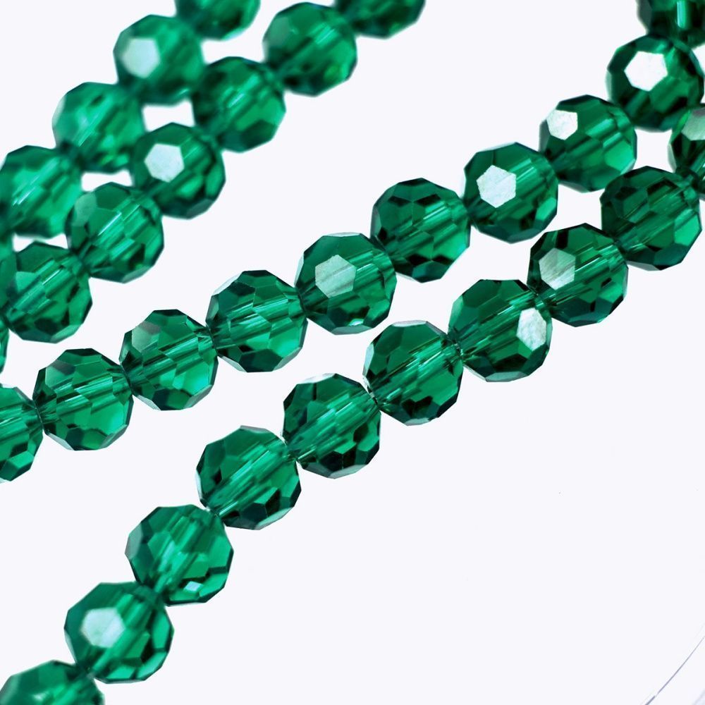 бусина, стекло 8, граненая, цвет изумрудный, 8 мм 