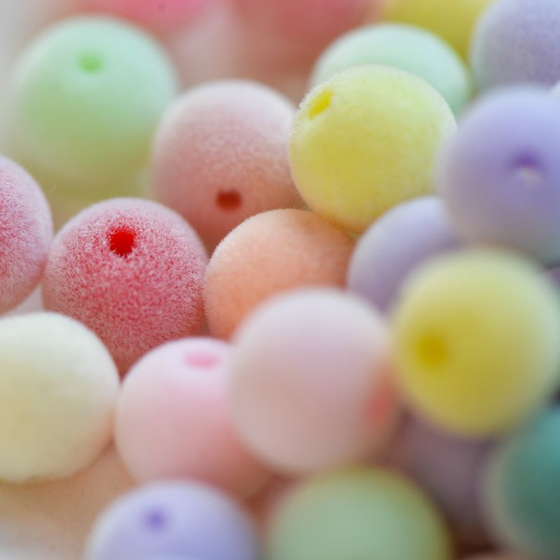 бусина, акрил "пастель-флок", цветовой микс, 10х9 мм