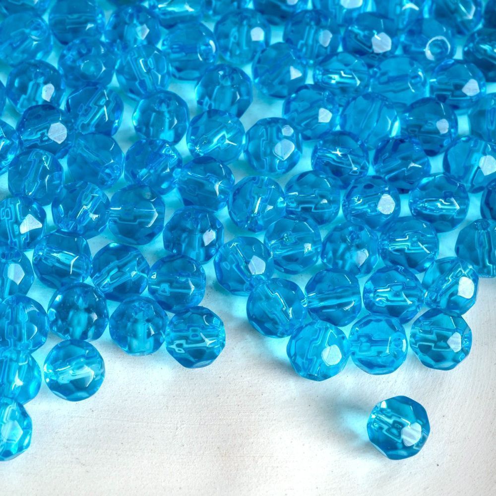 бусина, стекло 6, граненая, цвет яркий голубой, 6 мм