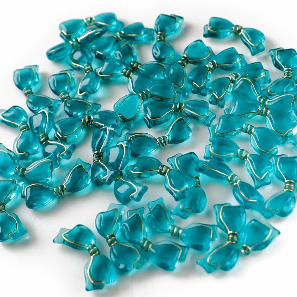 бусина, акрил "бантик-антик", цвет сине-зеленый, 13.5x29x6 мм